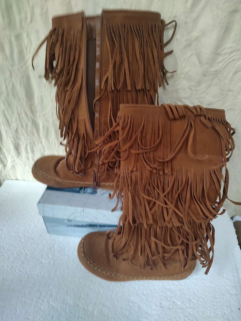 Fringe Suede Knee-High Boots - Brown Natural Reflections 7.5 Size